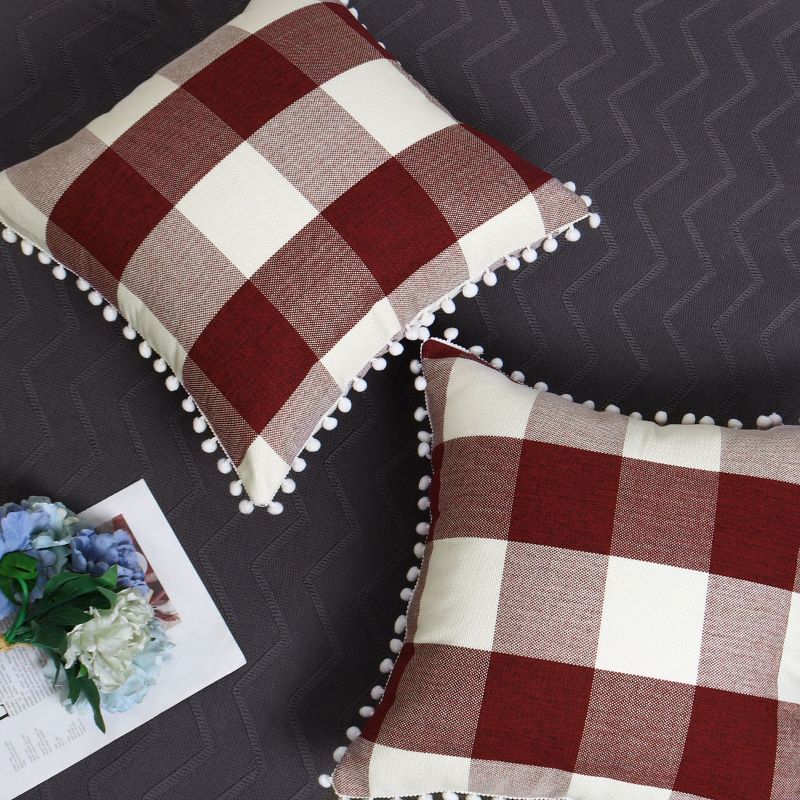 PiccoCasa Buffalo Check Plaid Throw Pillow Cover with Pompoms Decorative Cushion Cover Decor 2 Pcs, 5 of 9