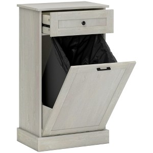 HOMCOM Kitchen Tilt Out Trash Bin Cabinet Free Standing Recycling Cabinet Trash Can Holder With Drawer - 1 of 4