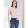 Allegra K Women's Floral Loose V Neck Long Sleeve Button-Up Shirt - 3 of 4