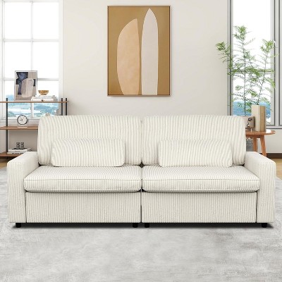 Vipbear 2 Seat Sectional Couch With Armrests, Modular Deep Seat Sofa With 2 Pack Throw Pillow, 89" Couches For Living Room, Bedroom,Gray/Creamy-white