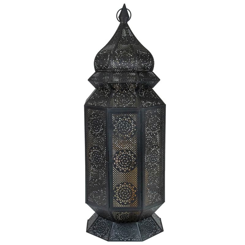 Northlight 29.5" Black and Gold Moroccan Style Floor Pillar Candle Lantern, 1 of 5