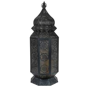 Northlight 29.5" Black and Gold Moroccan Style Floor Pillar Candle Lantern