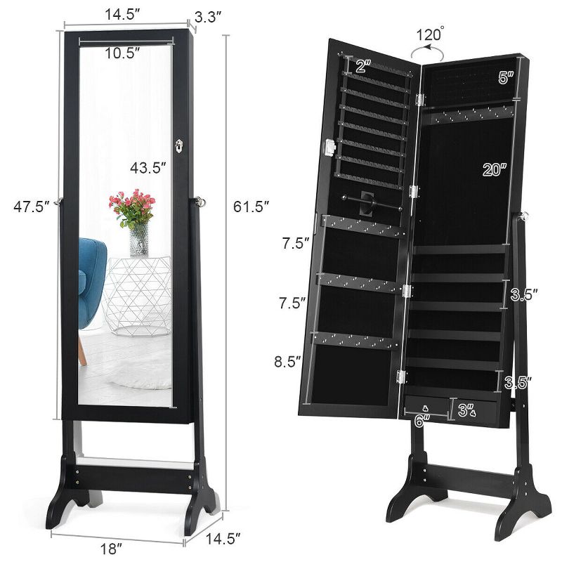 Costway Mirrored Jewelry Cabinet Armoire Storage Organizer Box Drawers, 3 of 11