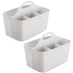 mDesign Small Plastic Caddy Tote for Desktop Office Supplies, 2 Pack, Light Gray