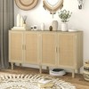 HOMCOM Bohemian Sideboard, Buffet Cabinet with Rattan Doors, Coffee Bar Cabinet with Shelves for Living Room, Hallway - 3 of 4