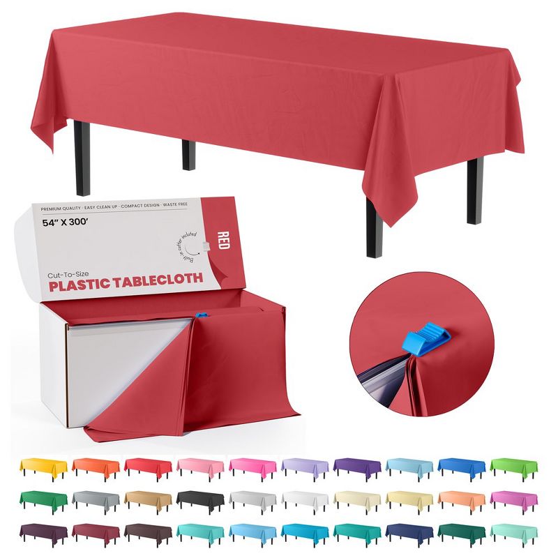 Crown Display 54" X 300' Roll In A Box Cut-To-Size Disposable Plastic Table Cover With Cutter, 1 of 16