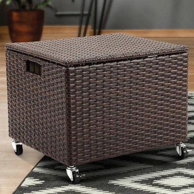 Espresso Wicker Rolling File Box with Bamboo Lid