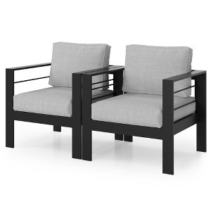 Aluminum Outdoor 2 Pcs Sofa Patio Couch, All-Weather Metal Outdoor Couch with 5" Thick and Soft - 1 of 4