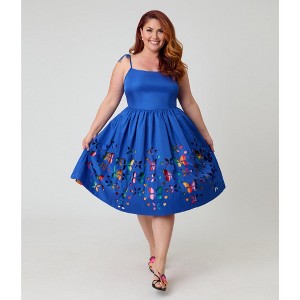 blue butterfly dress target Unique Vintage Women's Plus Bobbie Swing Dress Navy Butterfly 5X/26 : Target