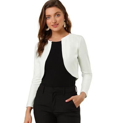 INSPIRE CHIC Women's Solid Open Front Curved Hem Stretchy Fabric Crop Bolero Shrug