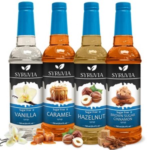 Syruvia Sugar Free Coffee Flavors Variety Pack: Vanilla, Caramel, Hazelnut & Brown Sugar Cinnamon 25.4 fl oz Syrup - 1 of 4