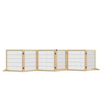 PawHut Wooden Dog Gate, 6-Panel Foldable Freestanding Pet Safety Barrier with Support Feet for House, Doorway, Stairs, Small and Medium Dogs