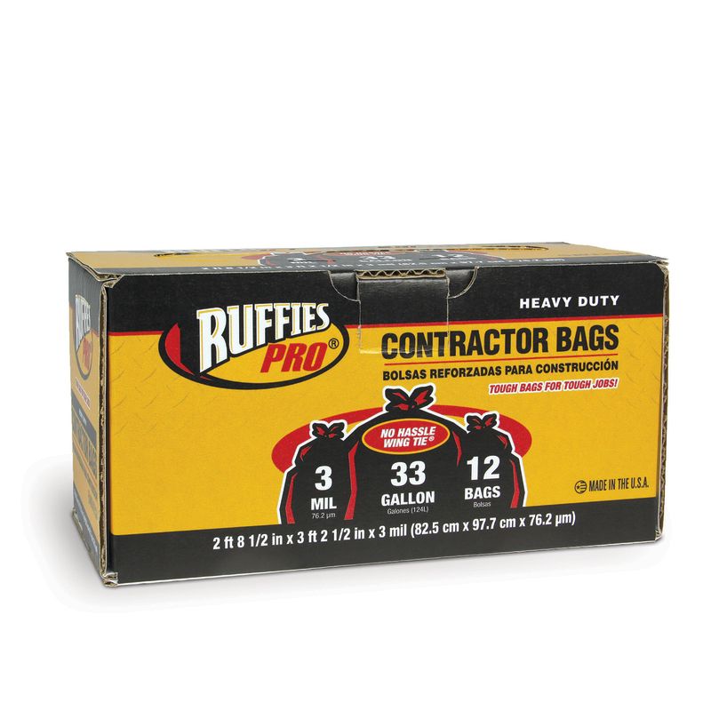 Ruffies 33 gal Contractor Bags Wing Ties 12 pk 3 mil, 1 of 2