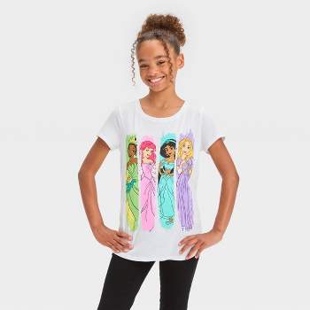 Girls' Disney Princess Friends Short Sleeve Graphic T-Shirt - Off-White