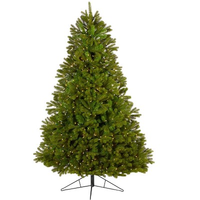 Nearly Natural 7-ft Cambridge Spruce Flat Back Artificial Christmas Tree with 500 Warm White (Multifunction) LED Lights and 960 Bendable Branches