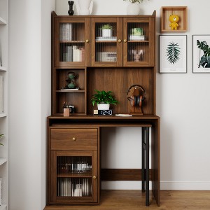 Ridstar 70.87 in. H 90-Degree Rotating Storage Desk with Glass Doors, Bookshelves and Shelving Units for Home Offices or Study Rooms-Brown - 1 of 4