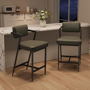 Bar Stools Set of 2, Tall Bar Chairs with Thick Cushion & Thickened Metal Legs, Upholstered Counter Height Bar Stools w/Backrest for Island Kitchen - 1 of 4