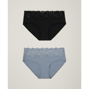 Pact Women's Organic Cotton Lace Waist Brief 2-Pack Black/Smoke Medium - 1 of 4