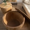 31.50"/ 35.43" Bucket Shaped Coffee Table Solid Wood+MDF Vintage Round Coffee Wood Table With Storage Space - 3 of 4