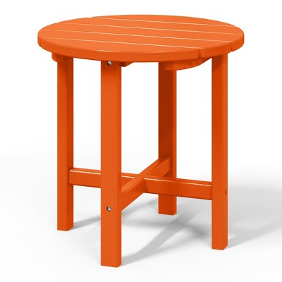 Orange HDPE Round Outdoor Side Table with Wood-Like Finish