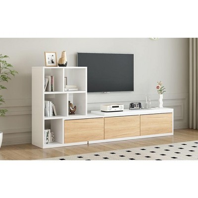 CAVINAS Extendable TV Stand with 3 Tier Bookshelves for TVs up to 110" Adjustable Entertainment Center