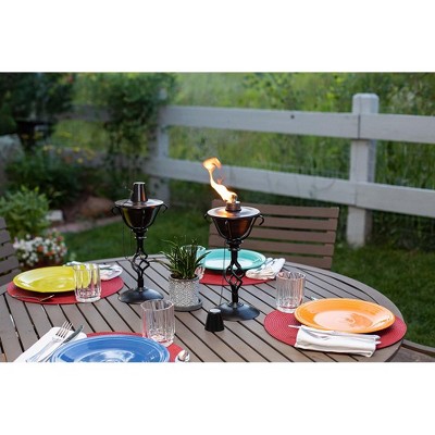 Bronze and Black Iron Outdoor Tiki Torches, Set of 2