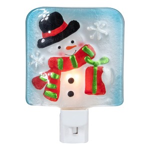 Northlight 6" Blue and White Glass Snowman Christmas Night Light - 1 of 4
