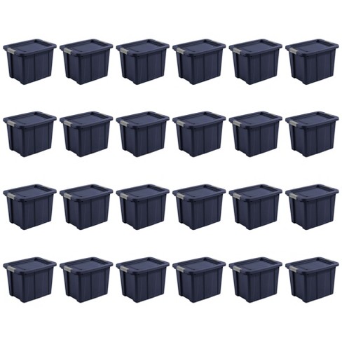 Sterilite 18 Gal Latching Tuff1 Storage Tote, Stackable Bin with Latch Lid,  Plastic Container to Organize Garage, Basement, Blue Base and Lid, 6-Pack