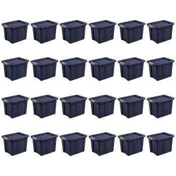 Sterilite Tuff1 18 Gallon Plastic Stackable Basement Garage Attic Storage Organizer Tote Container Bin with Latching Lid, Dark Indigo Blue (24 Pack)