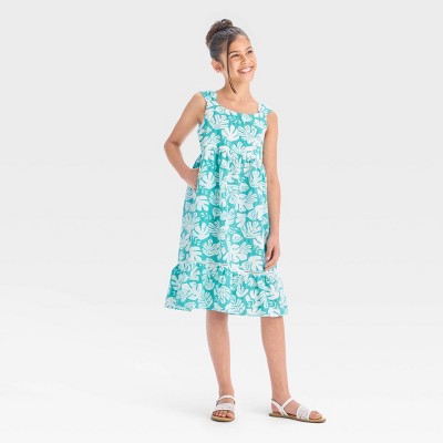 Girls' Sleeveless Woven Midi Dress - Cat & Jack™ Turquoise Green