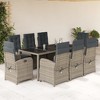 vidaXL 9 Piece Patio Dining Set - Gray Poly Rattan/Steel - 8 Reclining Chairs/Table with Cushions - Adjustable Backrest - Tempered Glass Top - 2 of 4