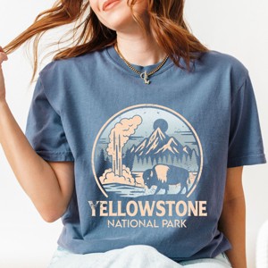 Yellowstone National Park Two-Toned Circle - Womens Garment Dyed Graphic T-Shirt - 1 of 4