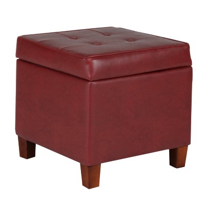 Square Tufted Faux Leather Storage, Red Leather Storage Bench