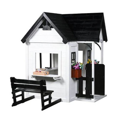 Oceano White and Black Wooden Playhouse with Kitchen and Garden
