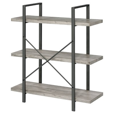 Pearl Silver Transitional 3-Shelf Bookcase in Gray Driftwood