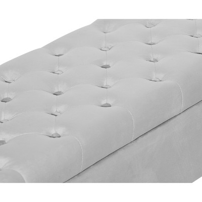 Pearl Gray Velvet Tufted Storage Bench with Wheels