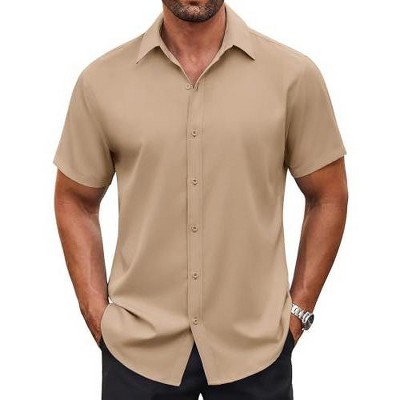 khaki dress shirt COOFANDY Short Sleeve for Men Business Casual Button Down Shirt L : Target Our signature shirt is something that has broken the internet Custom Fitted Dress Shirt |