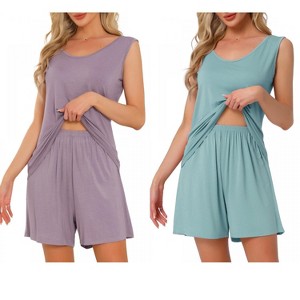 INSPIRE CHIC Women's 2 Pcs Cotton Soft Sleeveless Cami & Shorts Pajama Set - 1 of 4