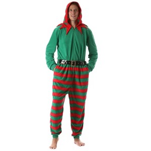 #followme Mens One Piece Christmas Themed Adult Bodysuit Microfleece Hoody Winter Pajamas - 1 of 4