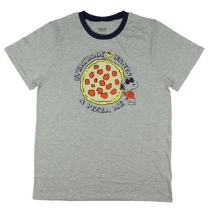 Seven Times Six Peanuts Snoopy T-Shirt Men's Joe Cool Everybody Wants A Pizza Me Ringer Tee Grey - 1 of 3