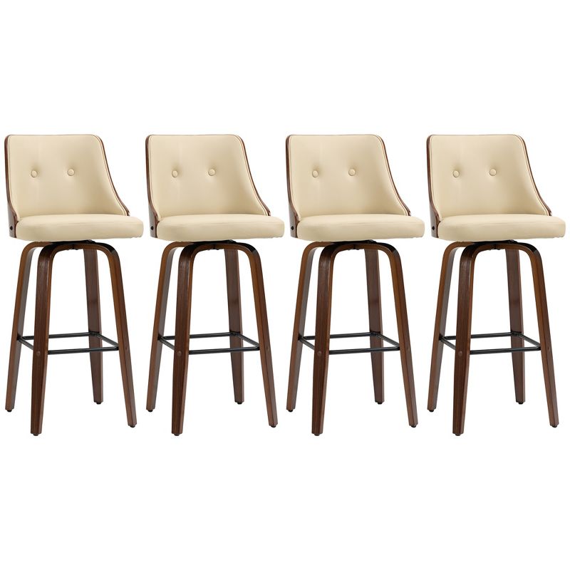 HOMCOM Bar Height Bar Stools Set of 4 PU Leather Swivel Barstools with Footrest and Tufted Back, Beige, 4 of 7
