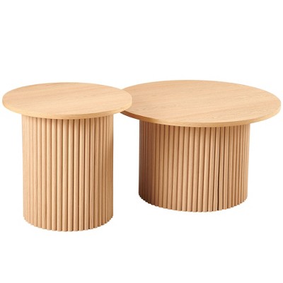 Maliang 2 Pieces Round Coffee Tables, MDF Table-top with Metal Base, Sofa Side Table for Living Room, Reception Room