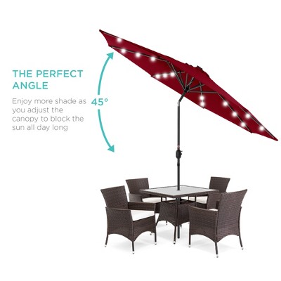 10ft Red Solar LED Lighted Aluminum Patio Umbrella with Tilt Adjustment
