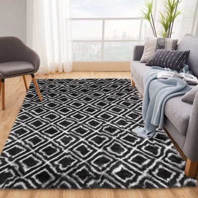 Modern Soft Fluffy Living Room Rugs with Geometric Pattern, Plush Non Slip Non Shedding Throw Carpet for Nursery Bedroom Payroom
