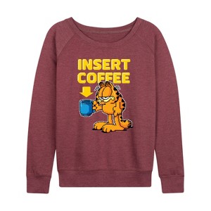 Women's - Garfield - Coffee Lightweight French Terry Wide Neck Long Sleeve Shirt - 1 of 4