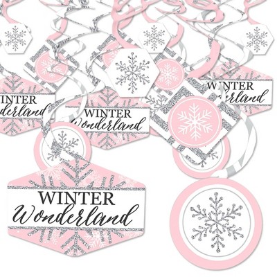 Big Dot of Happiness Pink Winter Wonderland - Holiday Snowflake Birthday Party and Baby Shower Hanging Decor - Party Decoration Swirls - Set of 40