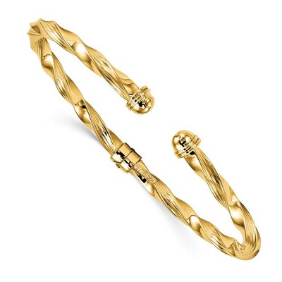 Black Bow Jewelry 4mm 14k Yellow Gold Polished Textured Hinged Cuff Bracelet