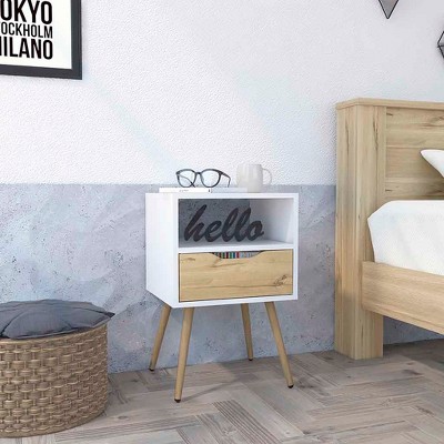 Grungis Modern Contemporary Nightstand with Single Drawer,Bedside Table with Open Shelf for Living Room Bedroom