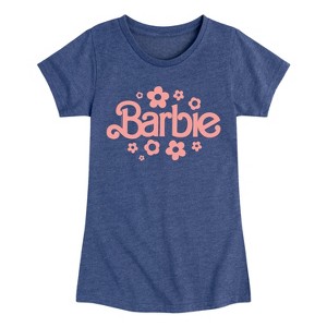 Girls' - Barbie - Barbie One Color Retro Flowers Fitted Short Sleeve Graphic T-Shirt - 1 of 4