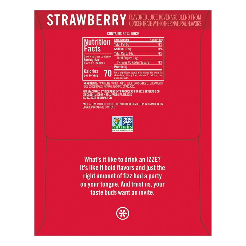 IZZE Strawberry Sparkling Juice - 6pk/8.4 fl oz Cans, 4 of 5
